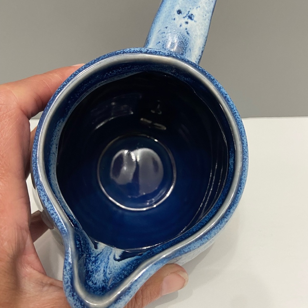 Artisan Made Pottery Stoneware Small Pitcher/Creamer Blue Drip Glaze Handmade - Picture 6 of 15